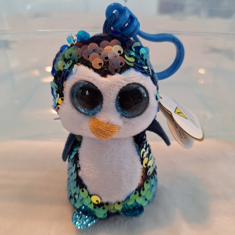 2019 TY Flippables Sequin PAYTON‎ Penguin Beanie Boo Key Clip Plush Limited NWT